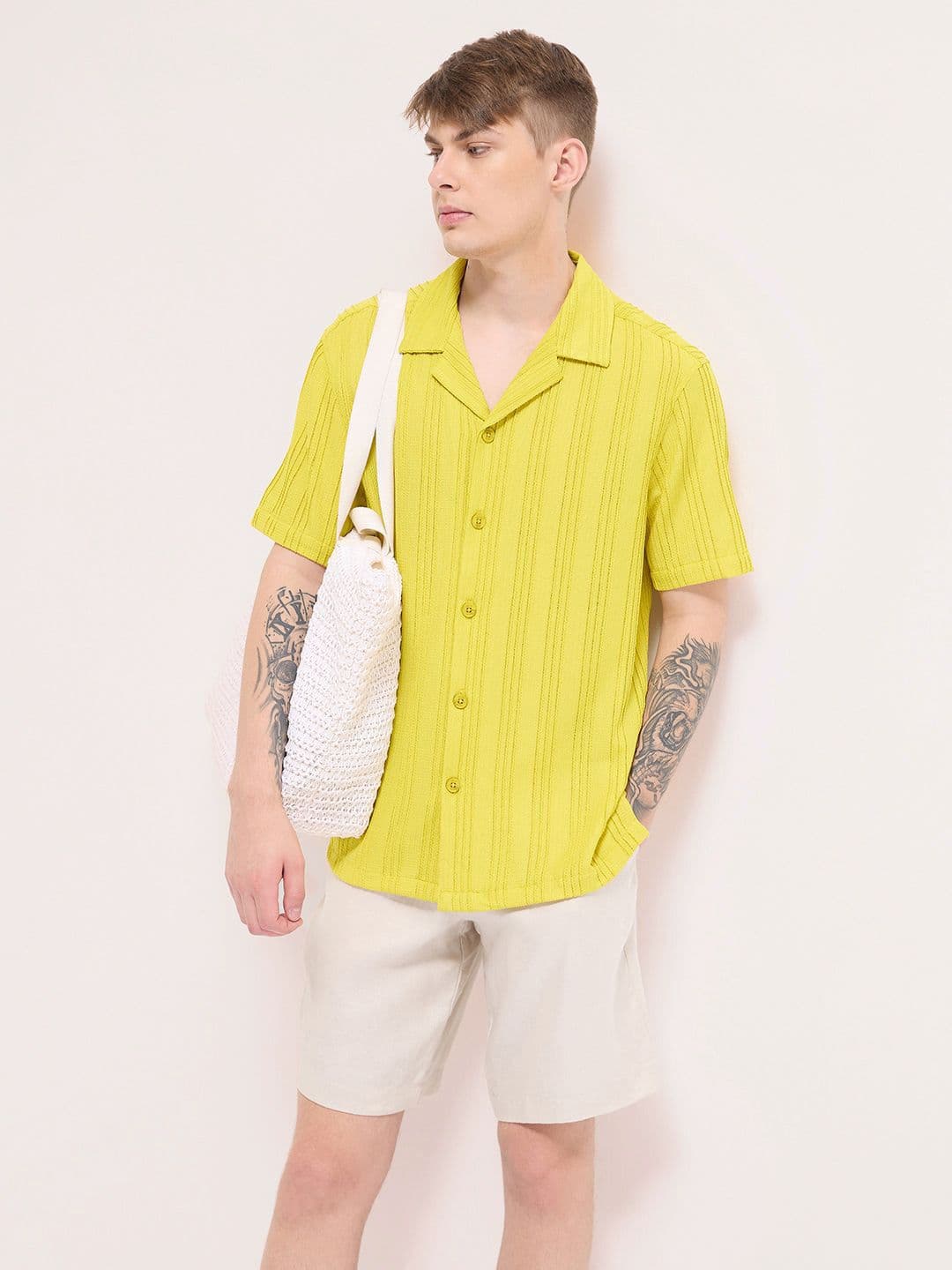 THE BEAR HOUSE Men Cuban Collar Vertical Striped Casual Shirt - view 1