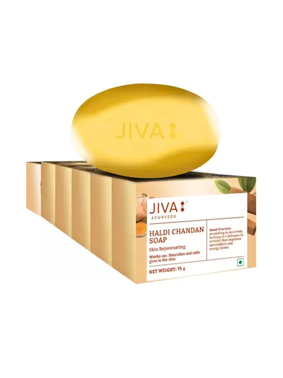 Jiva Set Of 6 Ayurveda Skin Rejuvenating Haldi Chandan Soaps - 75g Each - view 1