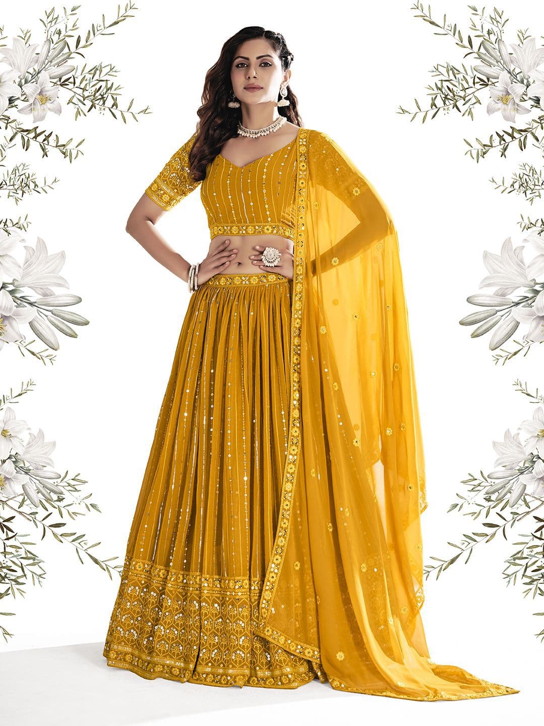 Shee Star Embroidered Sequinned Semi-Stitched Lehenga & Unstitched Blouse With Dupatta - view 1