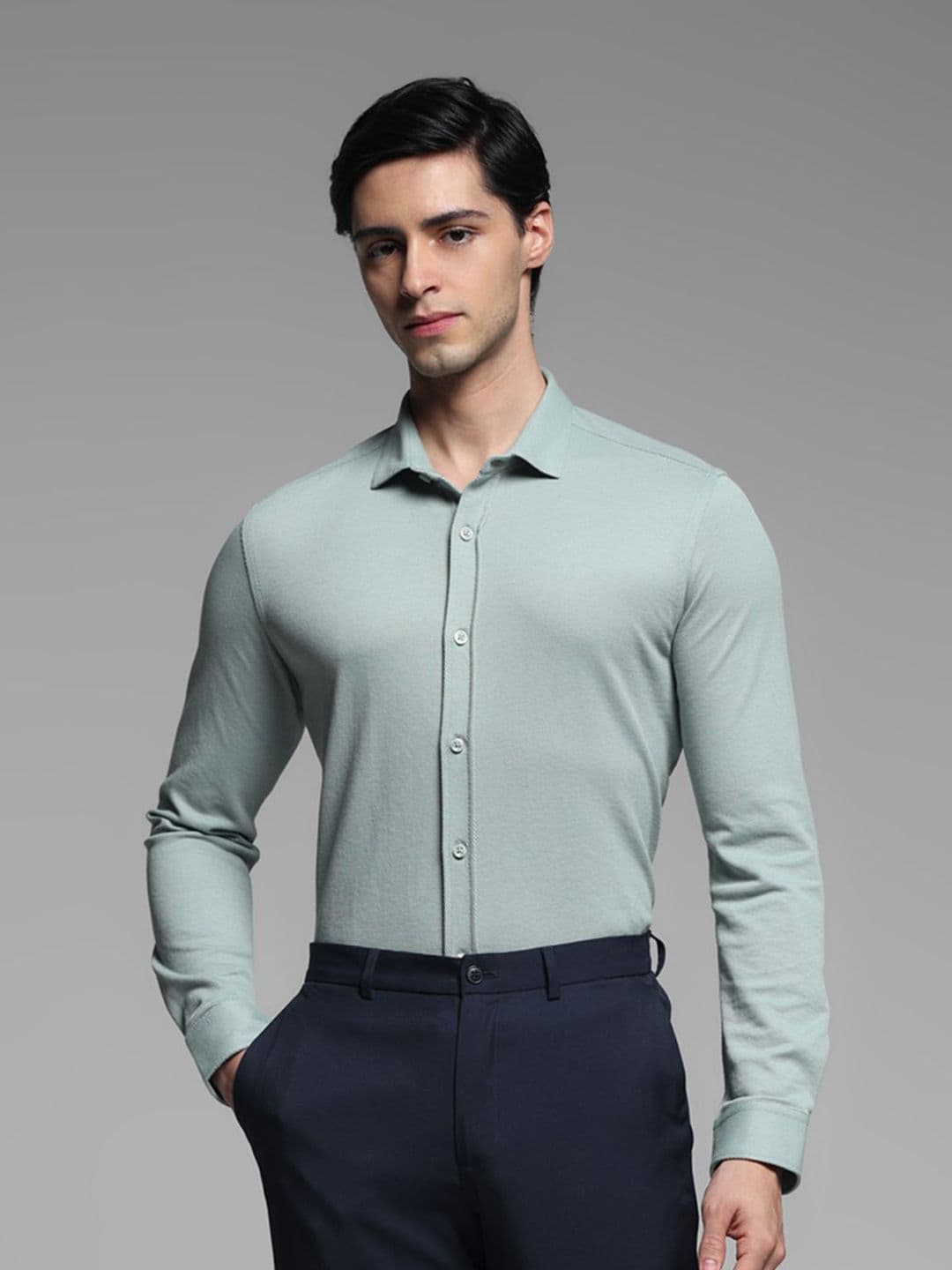 Jack & Jones Men Spread Collar Solid Cotton Slim Fit Casual Shirt