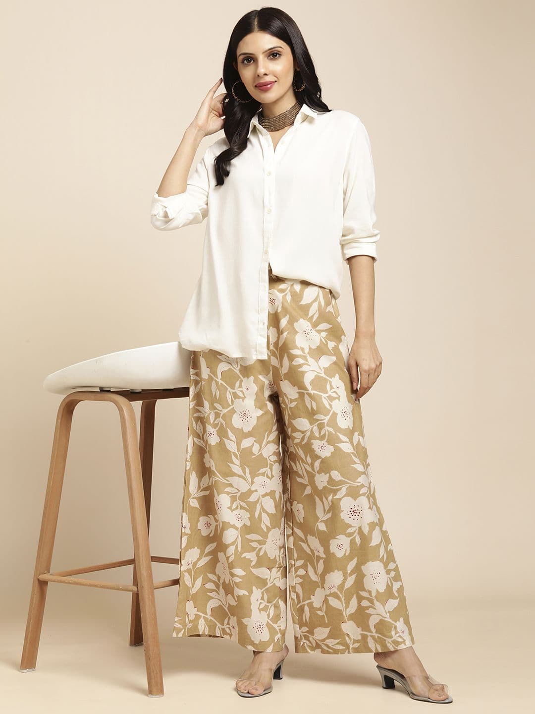 RATAN Women Cotton Printed Loose Fit Flared Wide Leg Palazzo Pants - view 1