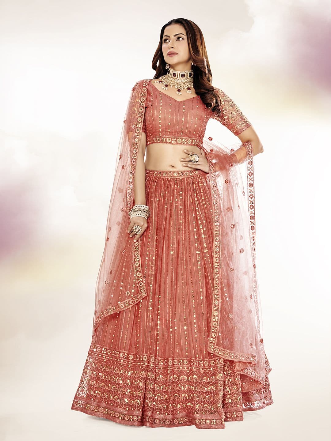 Shee Star Embroidered Sequinned Semi-Stitched Lehenga & Unstitched Blouse With Dupatta - view 1