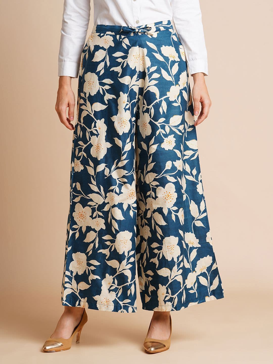 RATAN Women Cotton Printed Loose Fit Flared Wide Leg Palazzo Pants - view 1