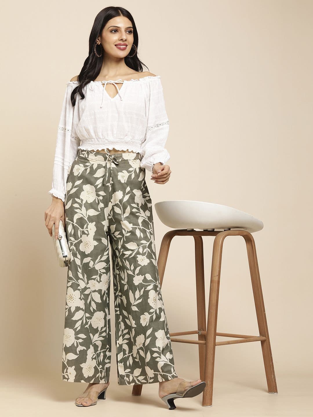 RATAN Women Cotton Printed Loose Fit Flared Wide Leg Palazzo Pants - view 1