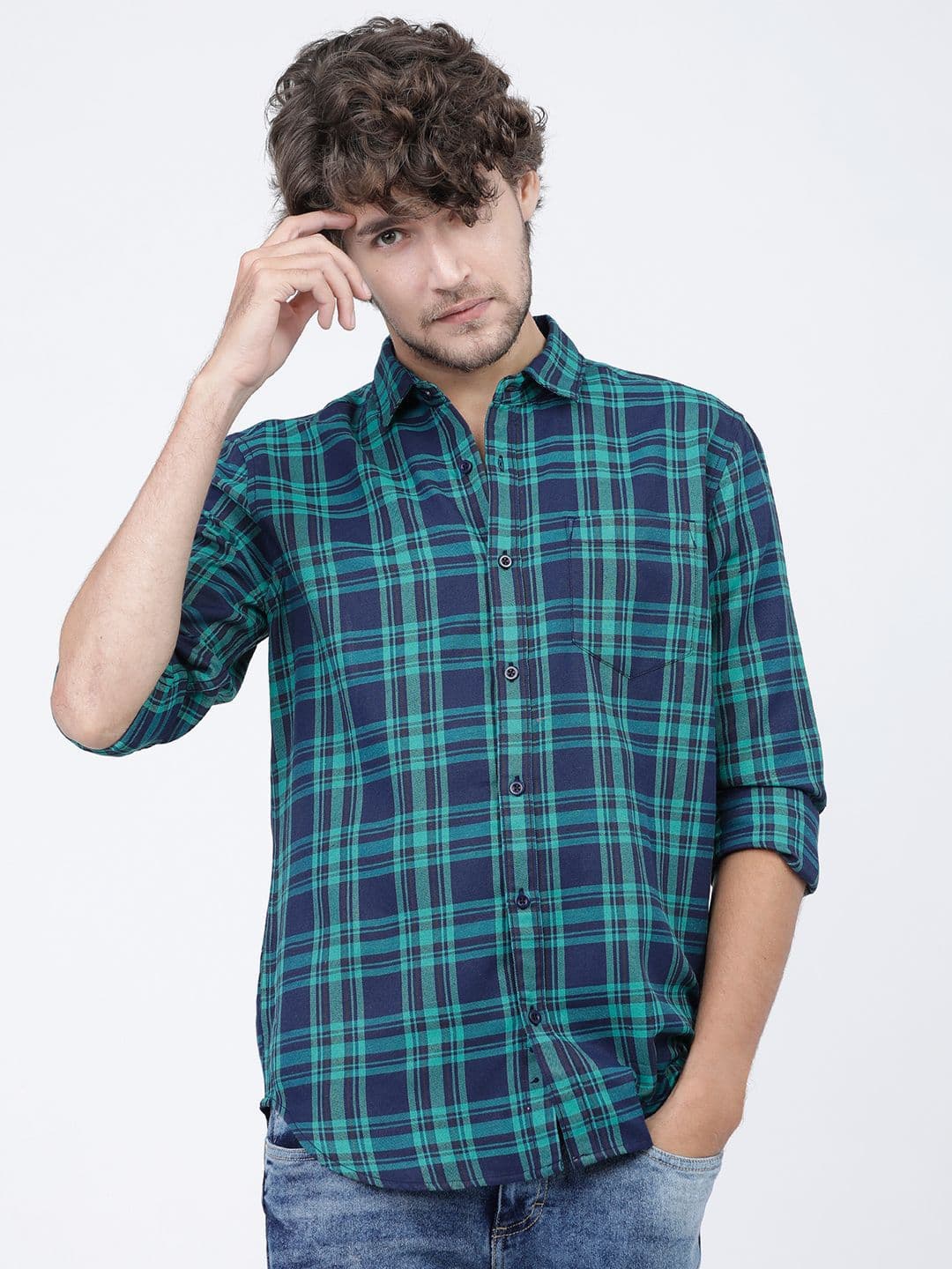 Ketch Mens Mint Yarn Dyed Checked Casual Slim Fit Shirt - view 1