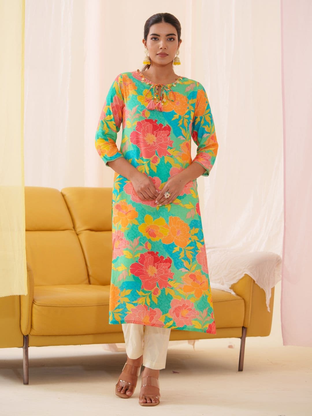 Sangria Floral Printed Straight Kurta - view 1