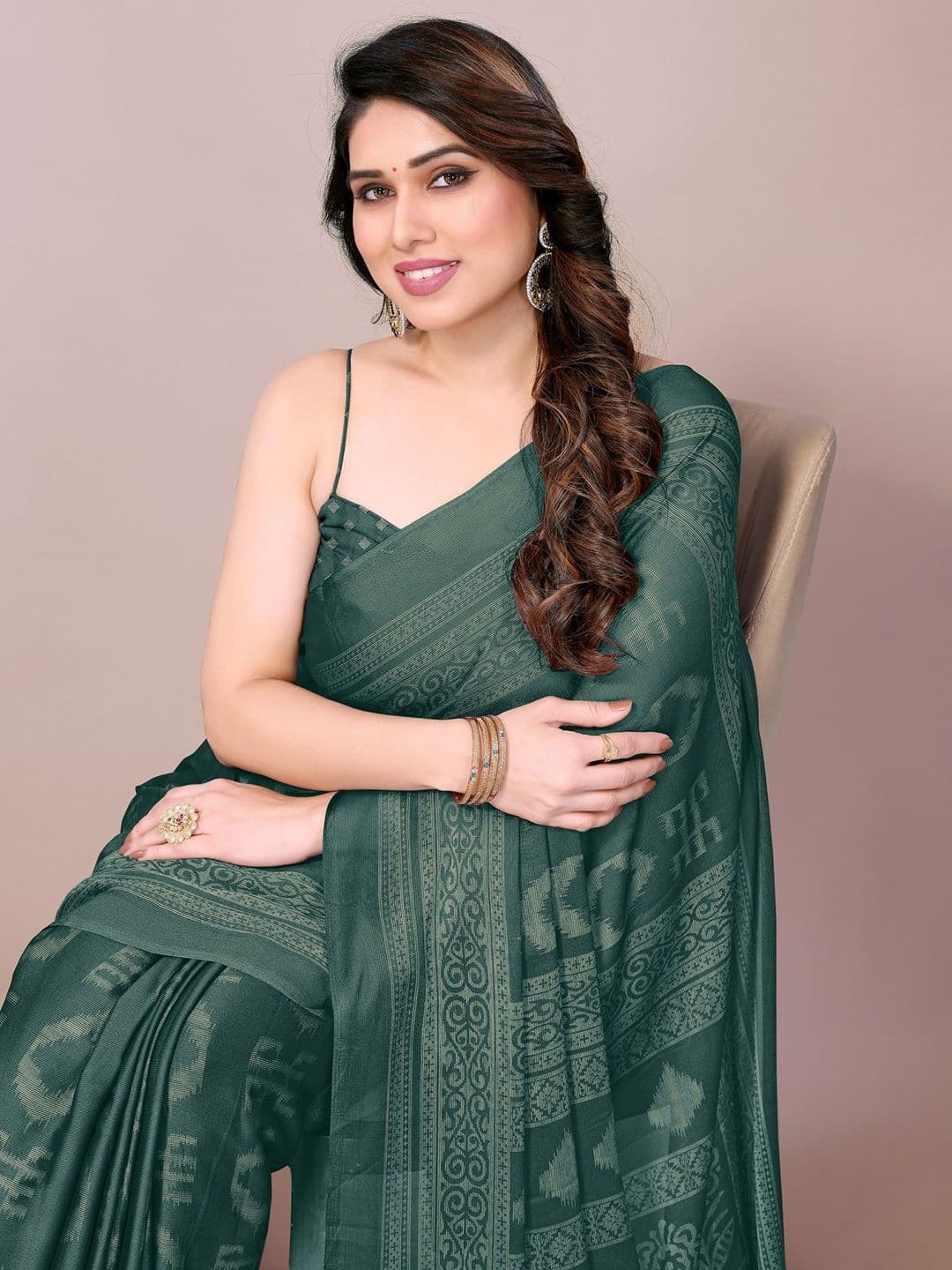 KALINI Geometric Block Printed Saree - view 1