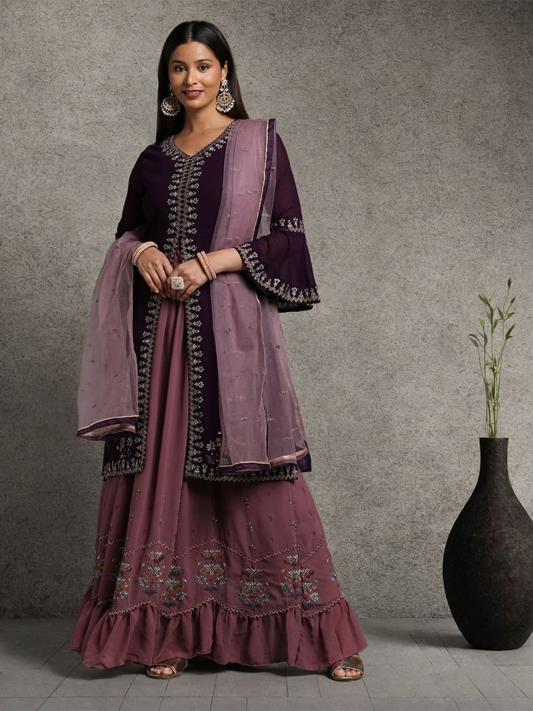 Miss Ethnik Embroidered Thread Work Ready to Wear Lehenga & Blouse With Dupatta - view 1