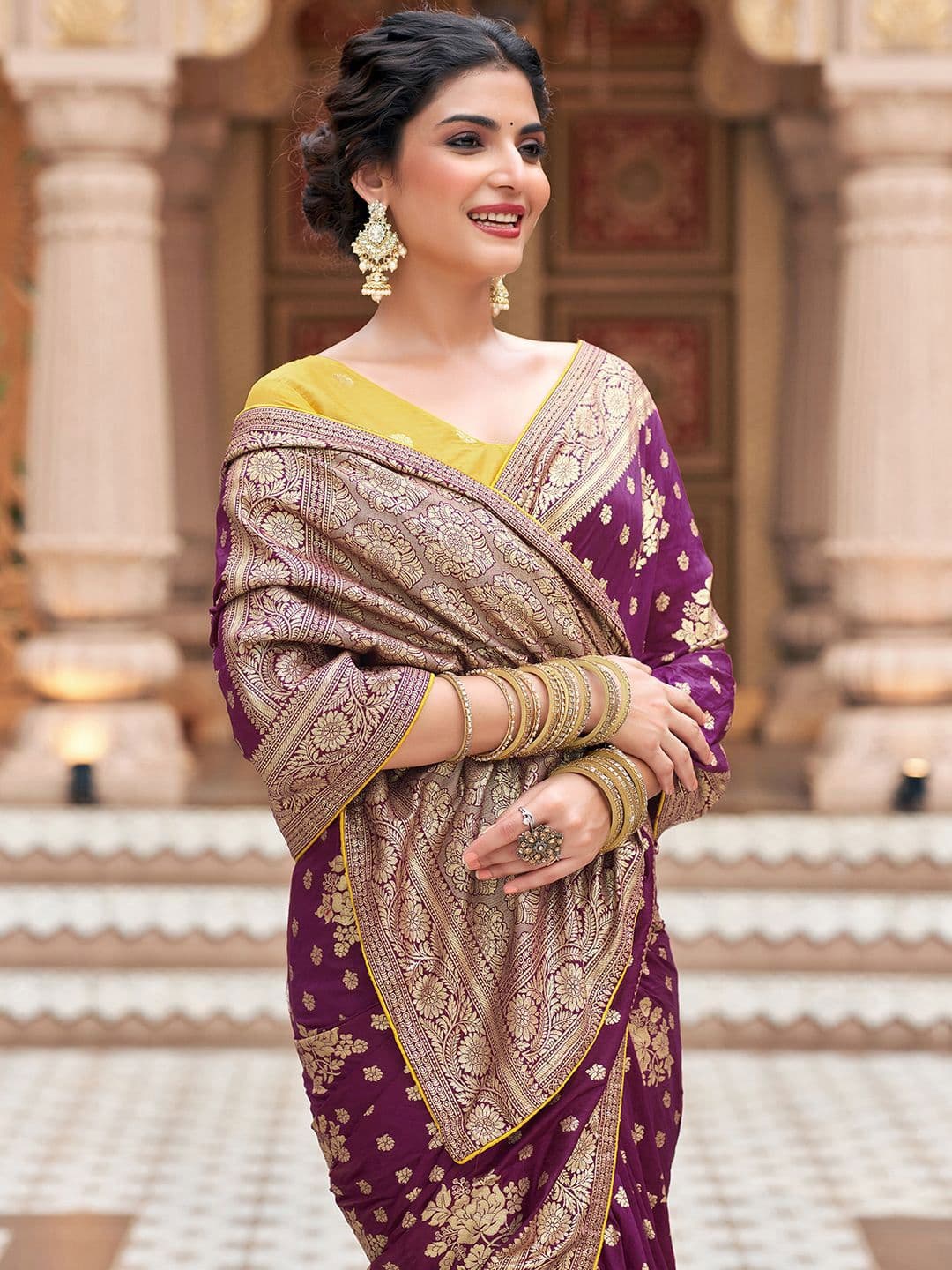 Satrani Ethnic Motifs Zari Designer Banarasi Saree - view 1