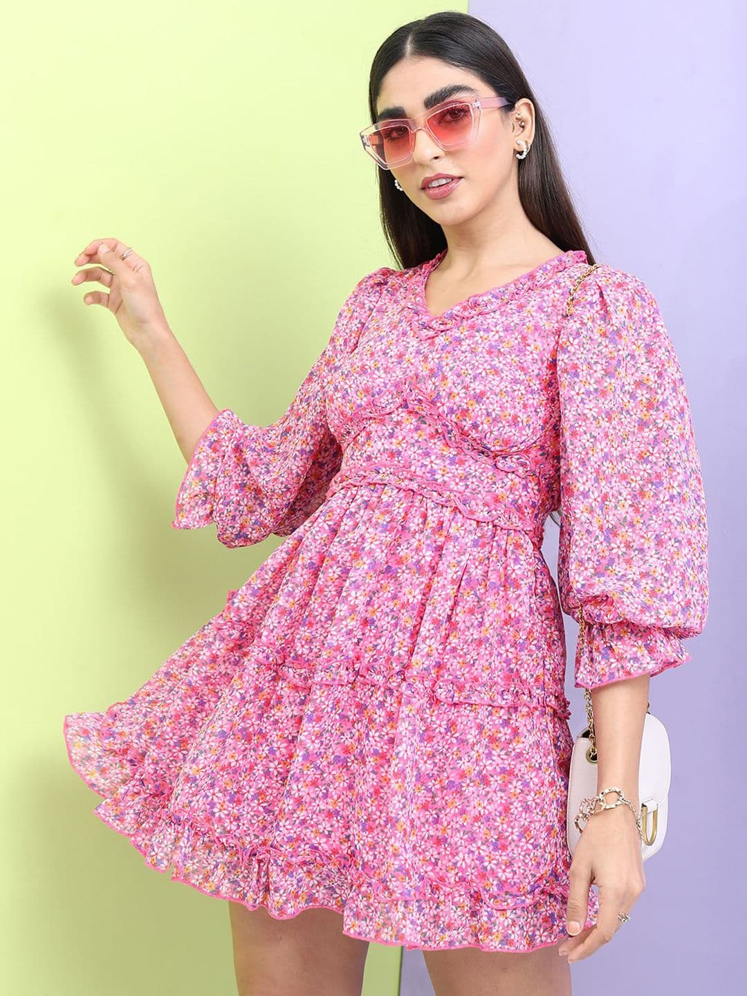 Tokyo Talkies Floral Print Bell Sleeve A-Line Dress - view 1