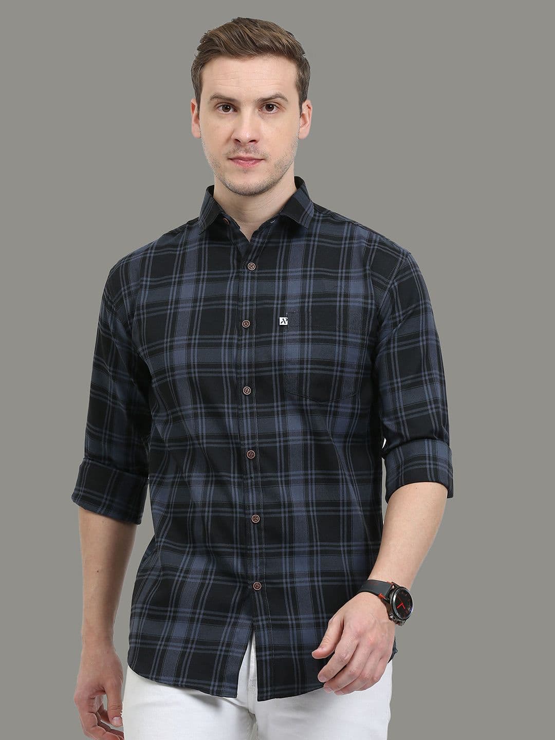 ALLWIN PAUL Men Comfort Spread Collar Checked Cotton Casual Shirt - view 1