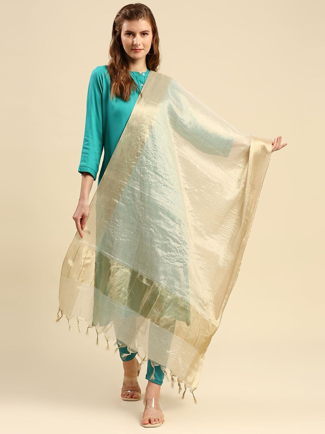 Dupatta Bazaar Gold-Toned Woven Design Dupatta - view 1