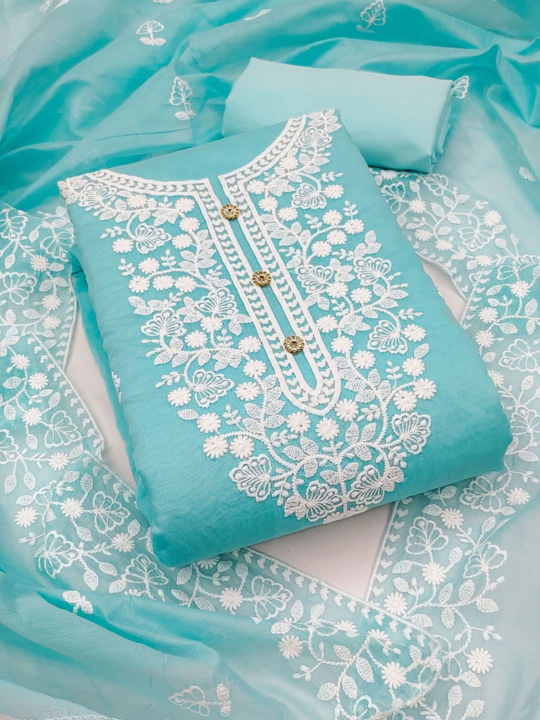 HERE&NOW Floral Embroidered Thread Work Unstitched Dress Material - view 1