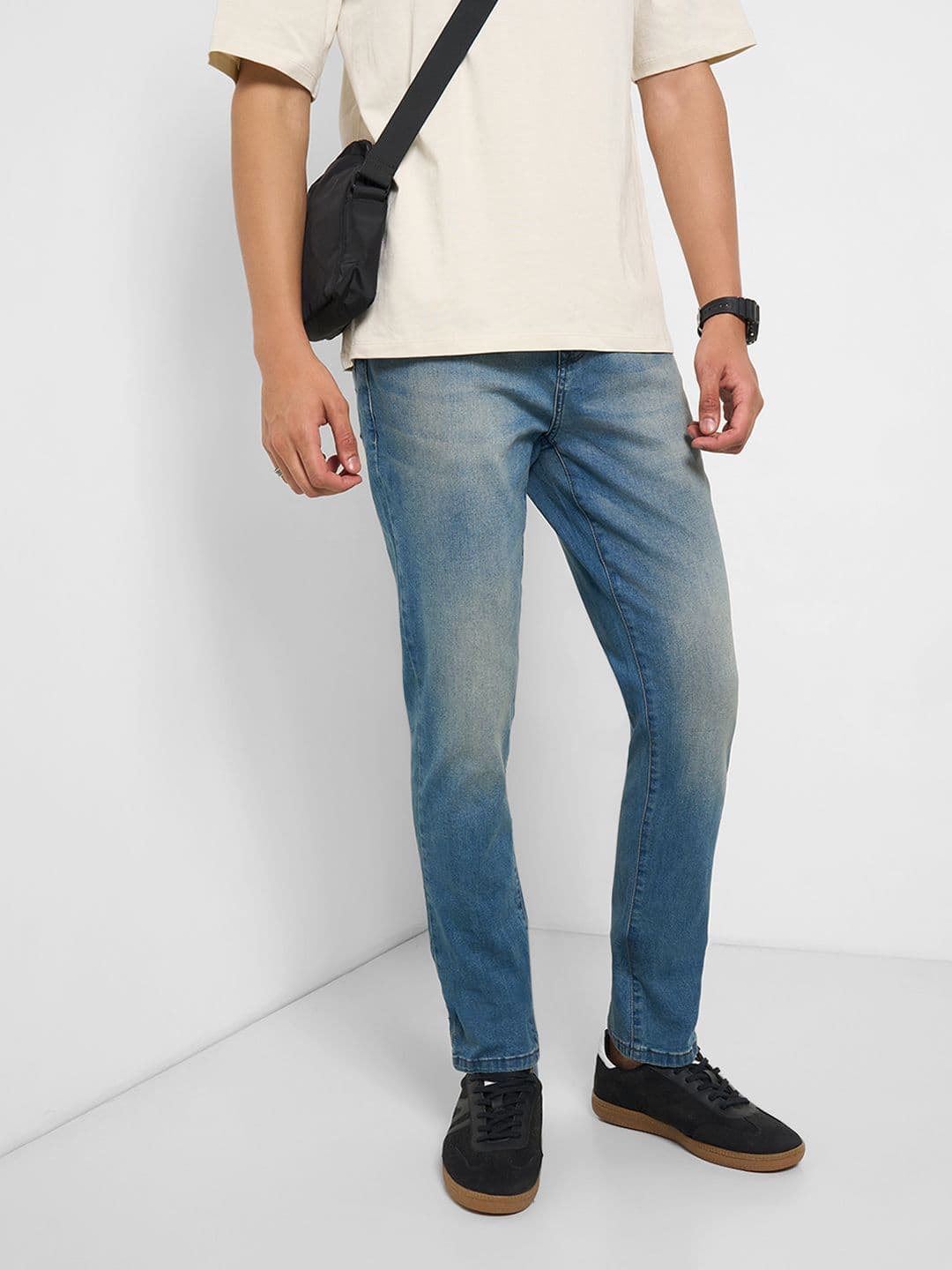 SF JEANS by Pantaloons Men Slim Fit Low Distress Heavy Fade Jeans - view 1