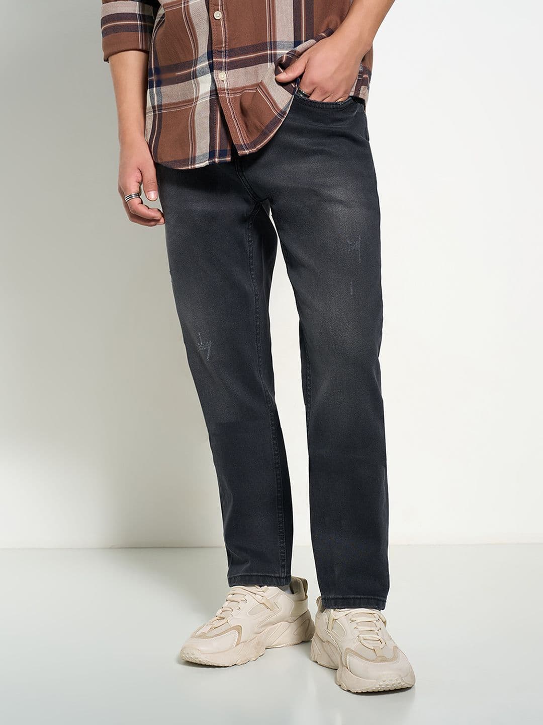 SF JEANS by Pantaloons Men Slim Fit Low Distress Light Fade Jeans - view 1