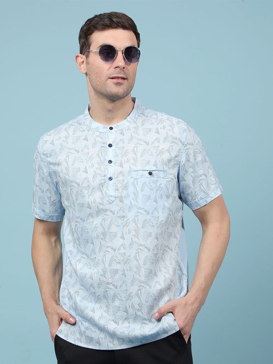 Crimsoune Club Geometric Printed Band Collar Short Sleeves Cotton Straight Kurta - view 1