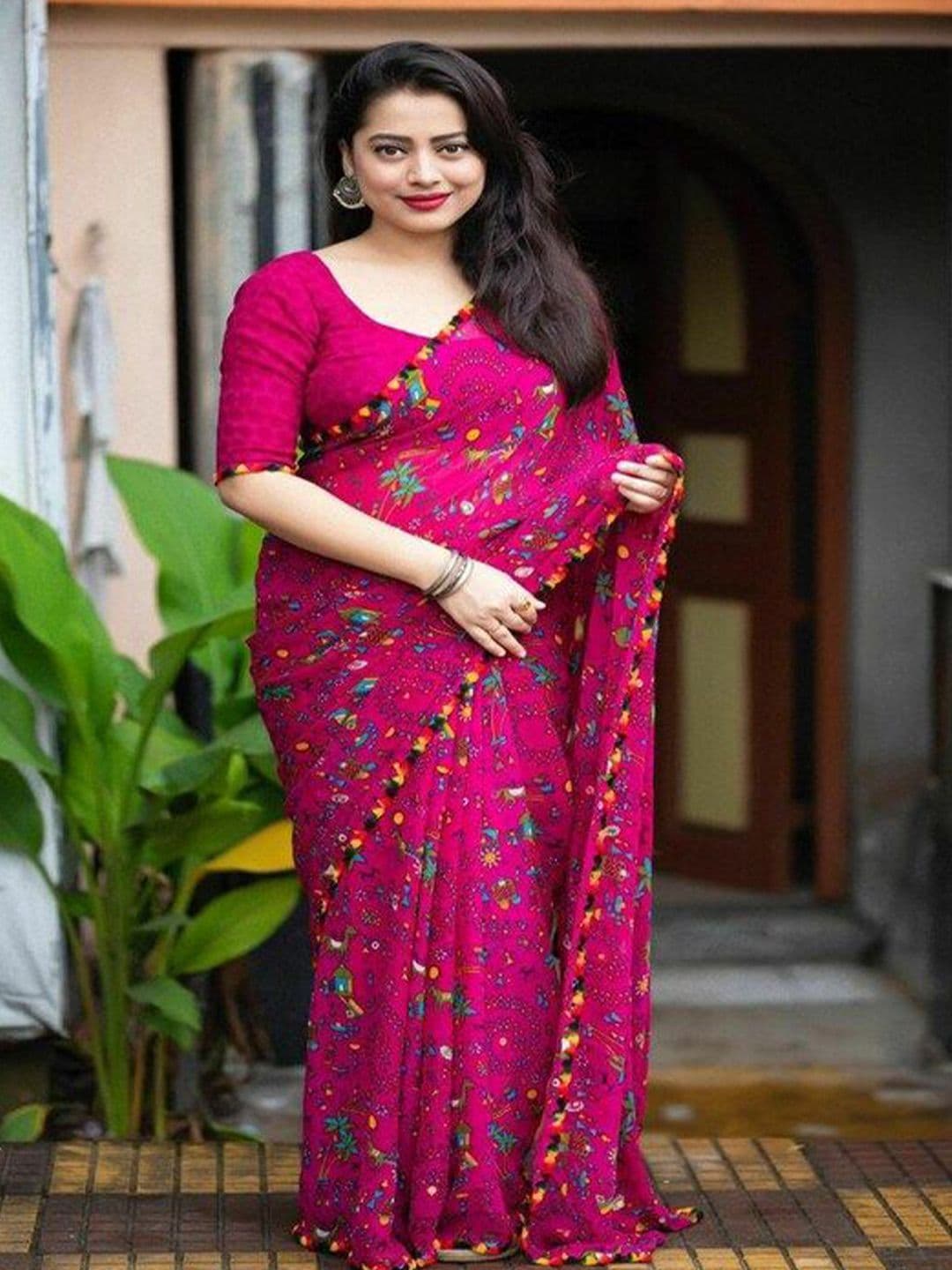 Moda Rapido Ethnic Motifs Printed Pure Georgette Saree With Unstitched Blouse Piece - view 1