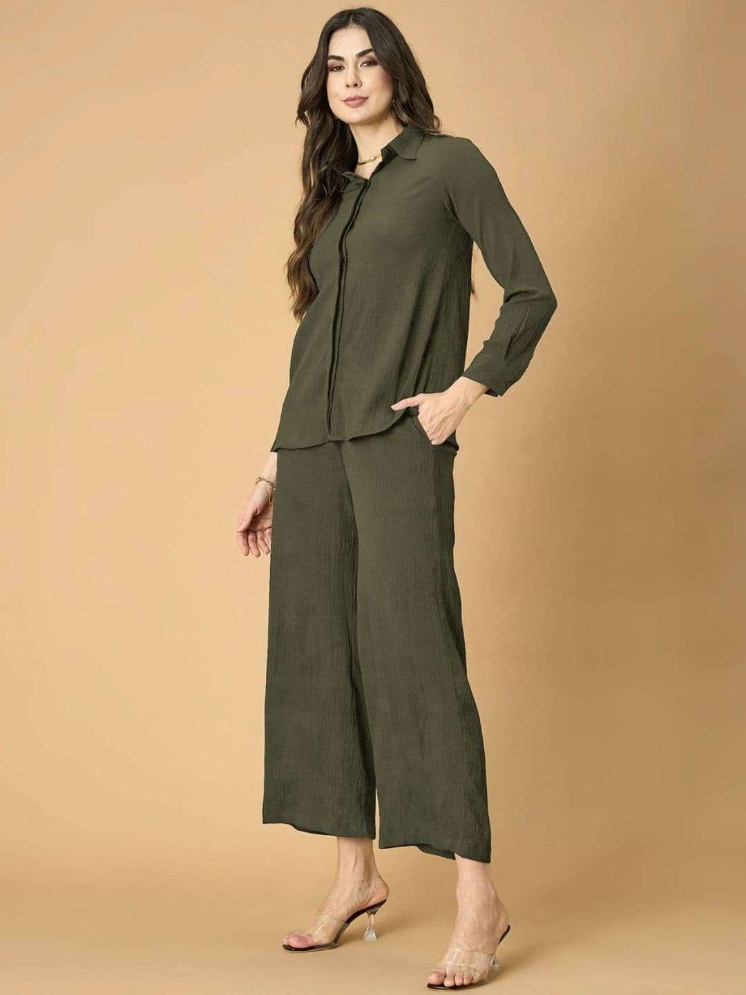 all about you Self Design Long Sleeves Shirt With Trousers - view 1