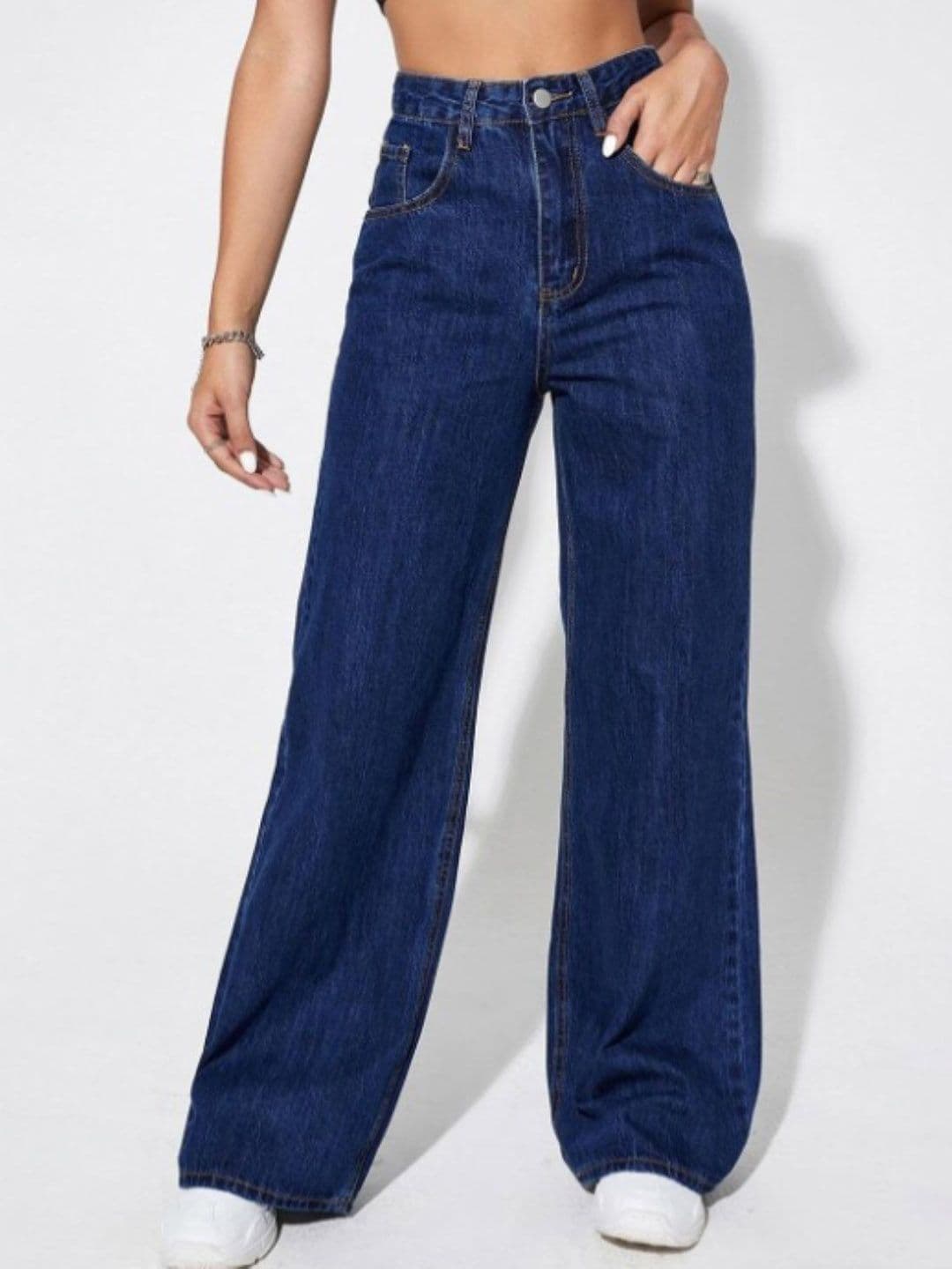 VBEAUTI Women Navy Blue Straight Fit High-Rise Stretchable Jeans - view 1