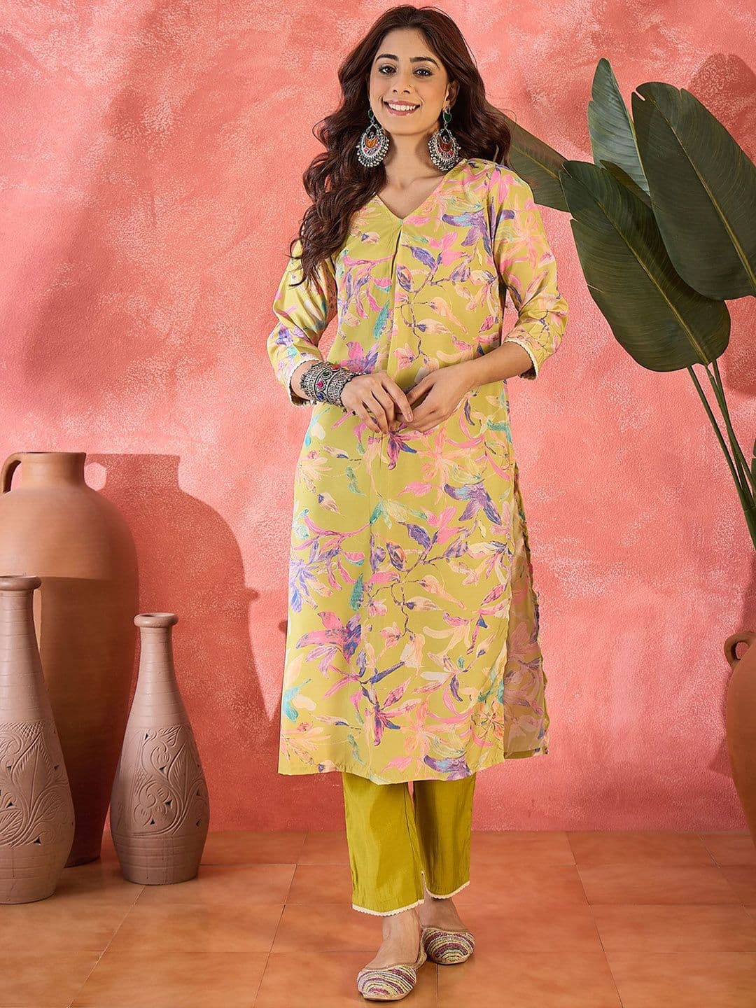 Sangria Floral Printed Pure Cotton Kurta & Trouser Set - view 1