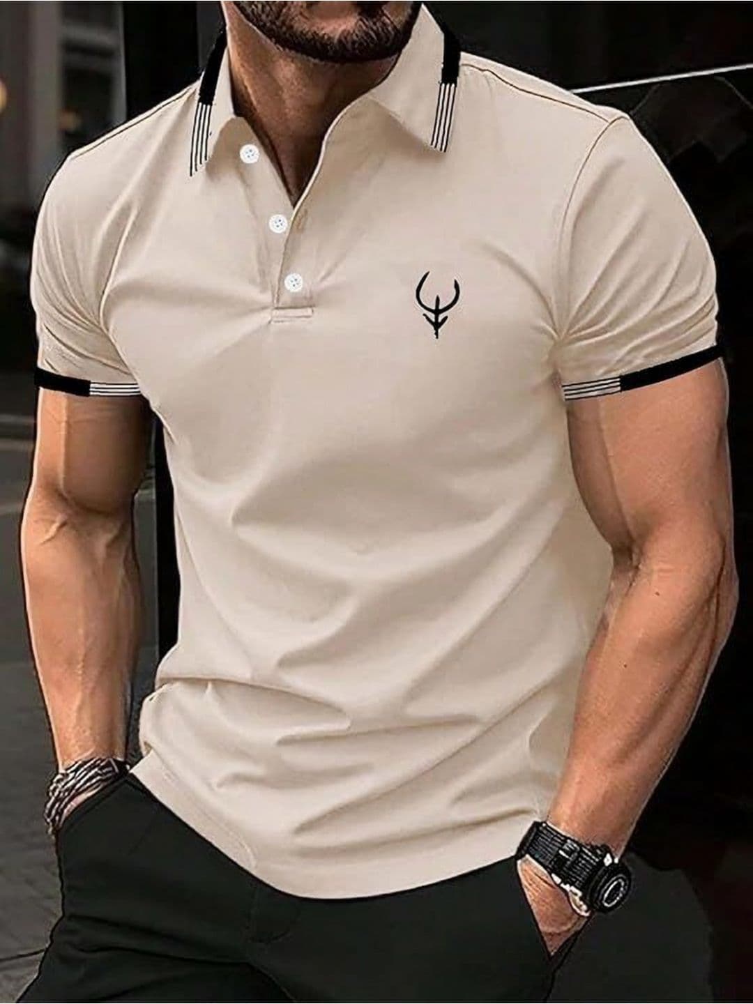R.Code by The Roadster Life Co. Men Polo Collar T-shirt - view 1