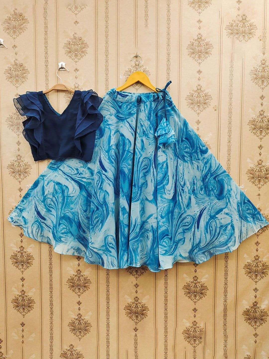 JOVK DESIGN Girls Flutter Sleeves Ready to Wear Lehenga & Blouse - view 1