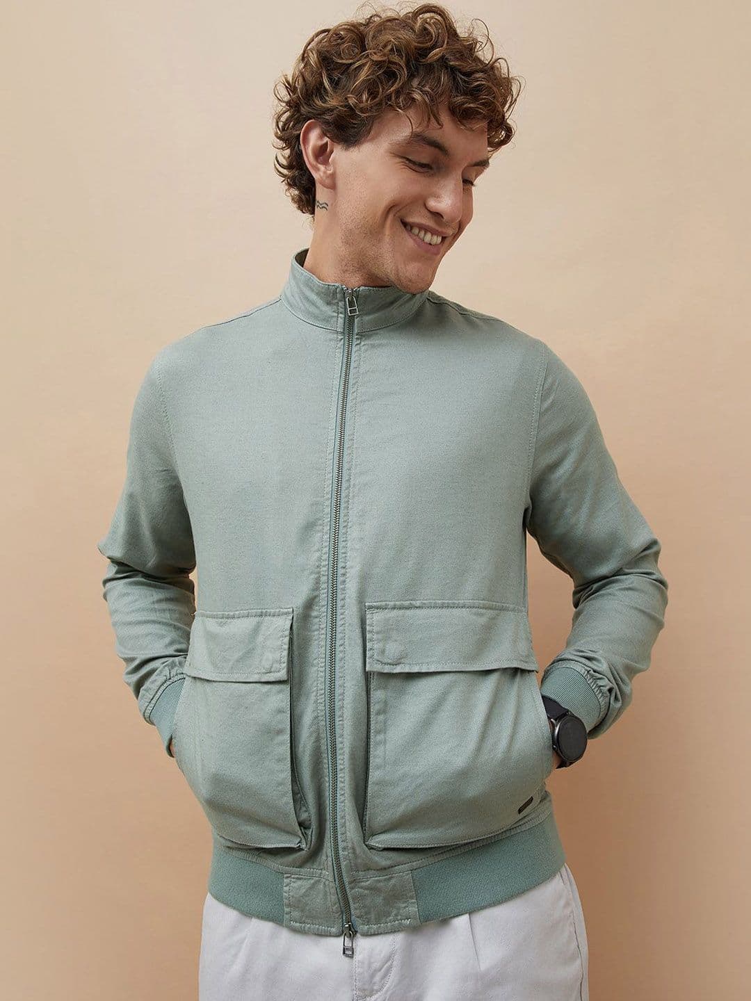 Bossini Men Solid Utility Pockets Bomber Jacket - view 1