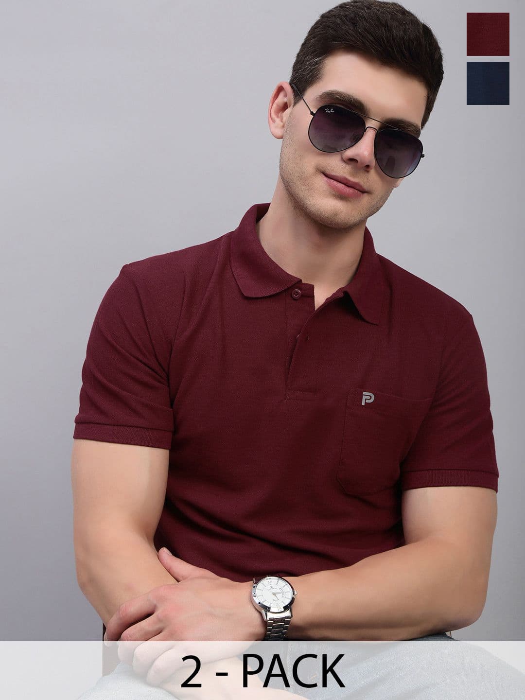 LUX PARKER Pack Of 2 Combed Cotton Polo Collar T-shirts - view 1