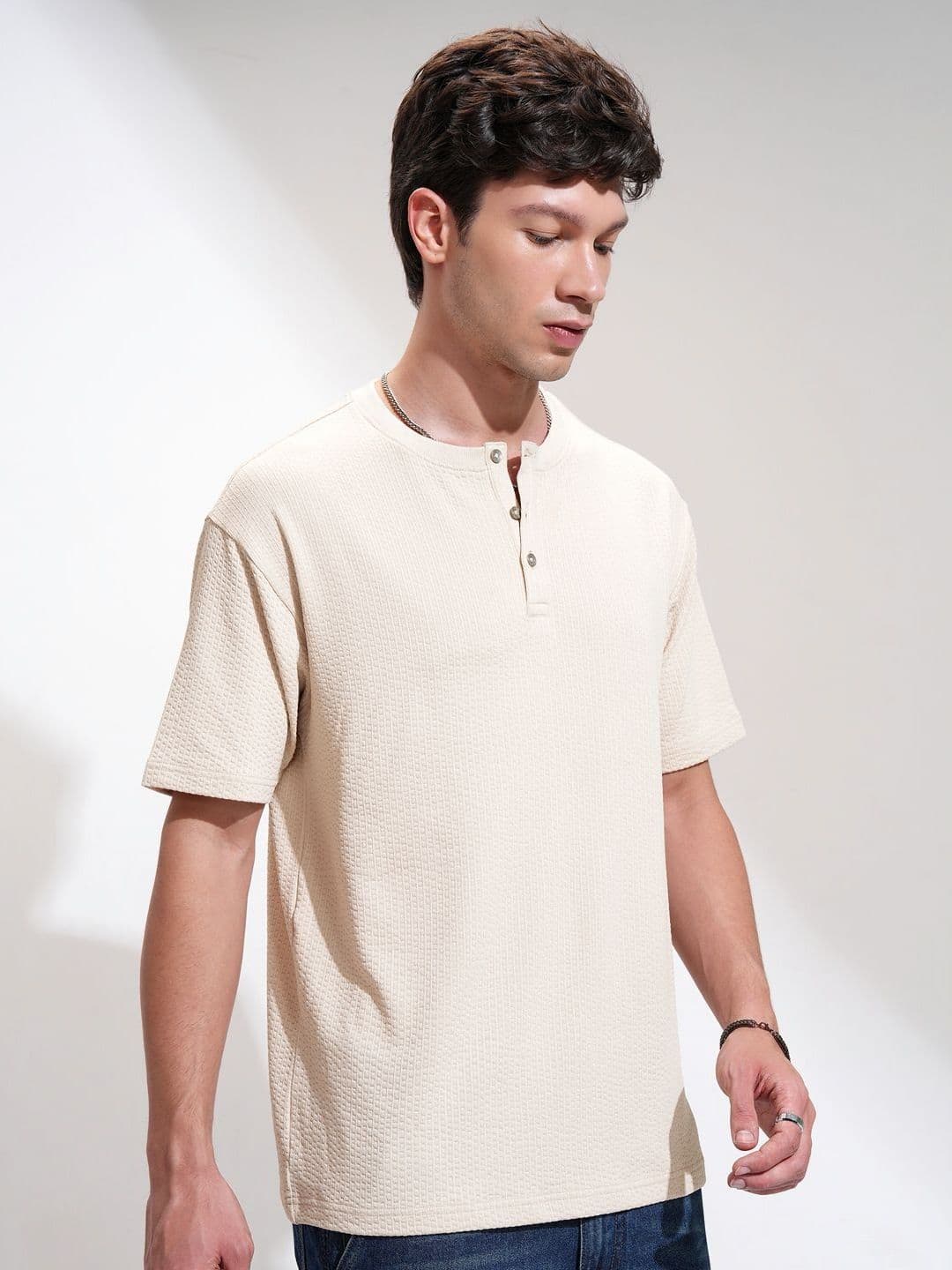HIGHLANDER Men Self Design Henley Neck Relaxed Fit T-shirt - view 1