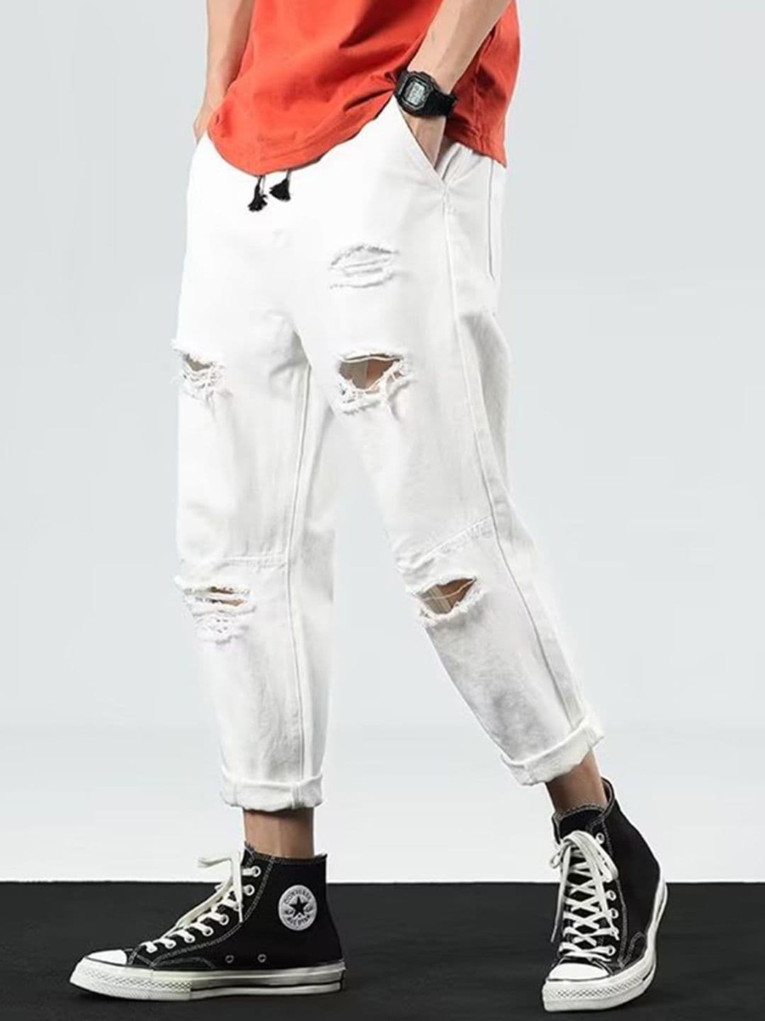 Mast & Harbour Men Regular Fit Mid-Rise Mildly Distressed Cropped Jeans - view 1