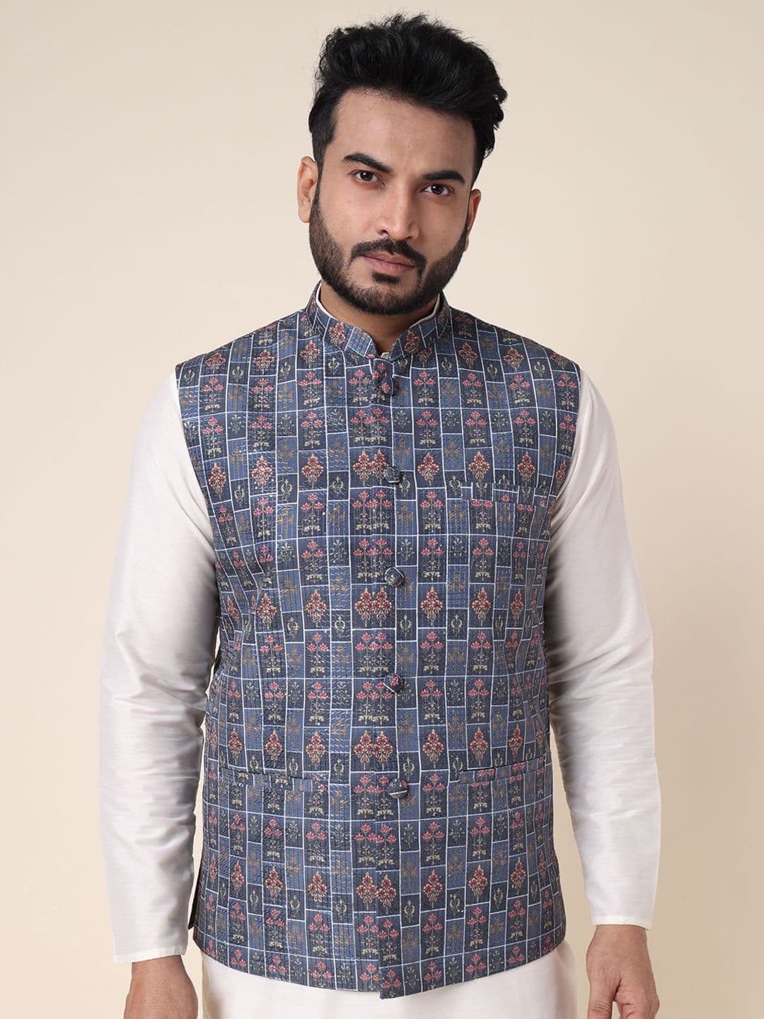 W & G Printed Woven Nehru Jacket - view 1