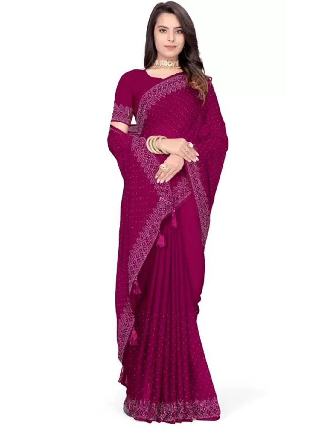Moda Rapido Beads and Stones Embellished Saree with Blouse Piece - view 1