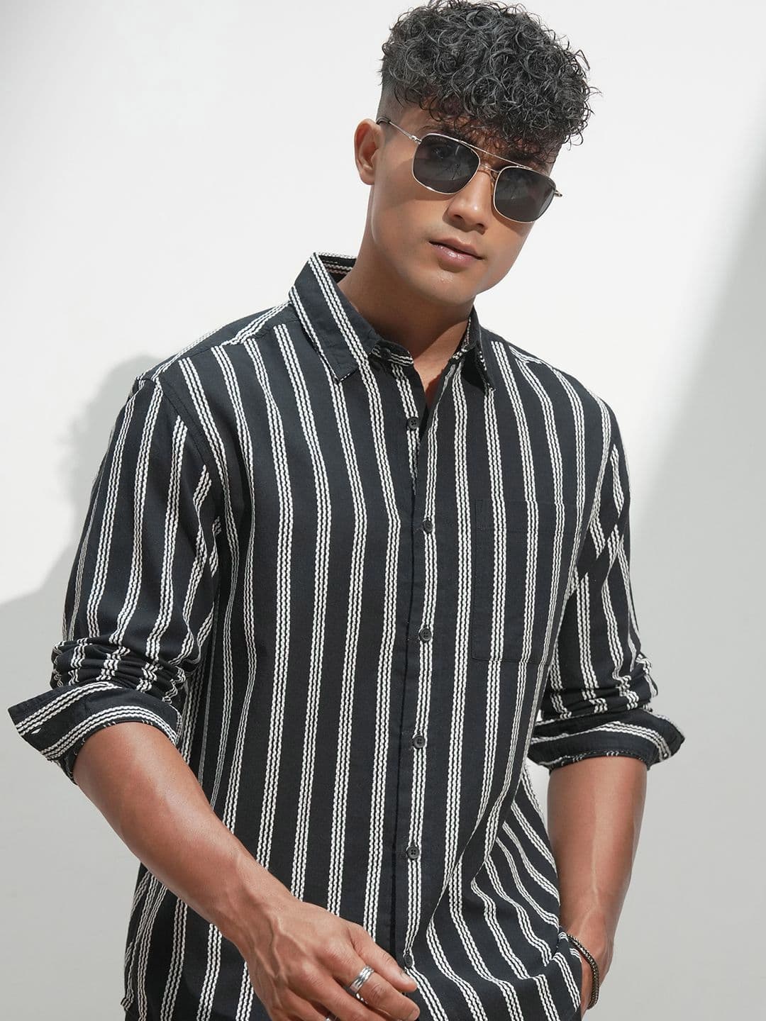 HIGHLANDER Men Comfort Relaxed Fit Vertical Striped Spread Collar Casual Shirt - view 1