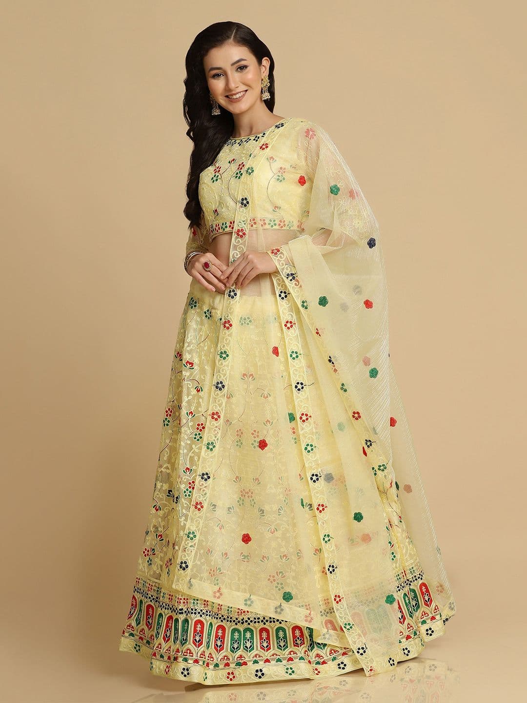 KALINI Embroidered Semi-Stitched Lehenga & Unstitched Blouse With Dupatta - view 1