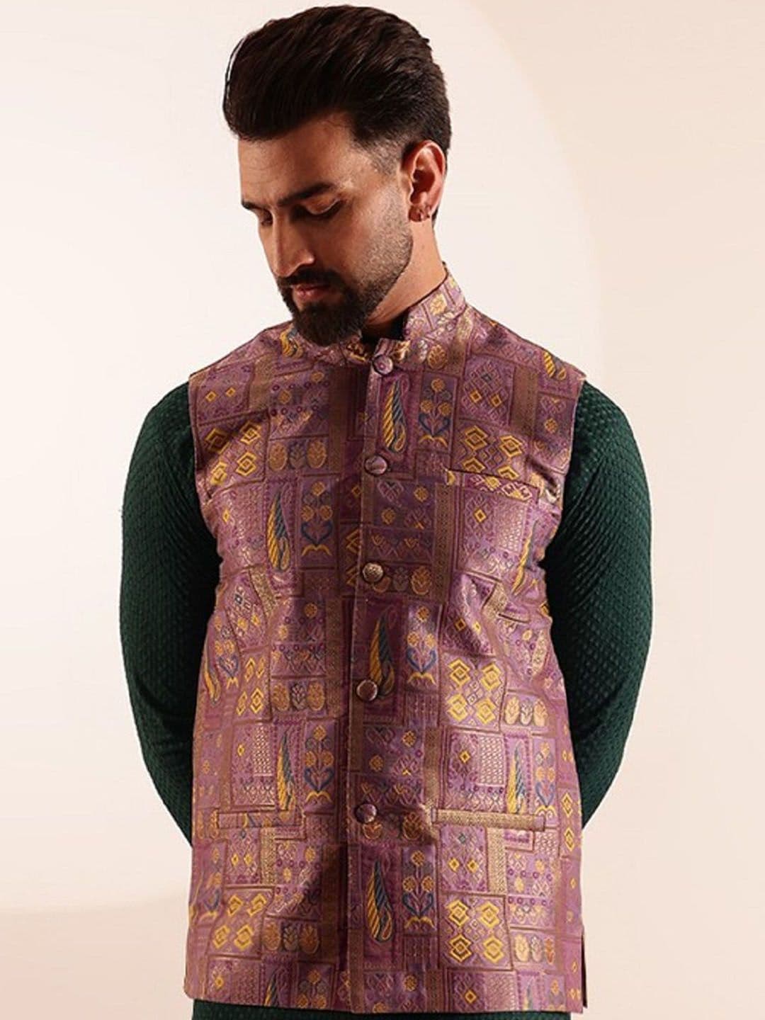 SOJANYA Geometric Design Brocade Nehru Jacket - view 1