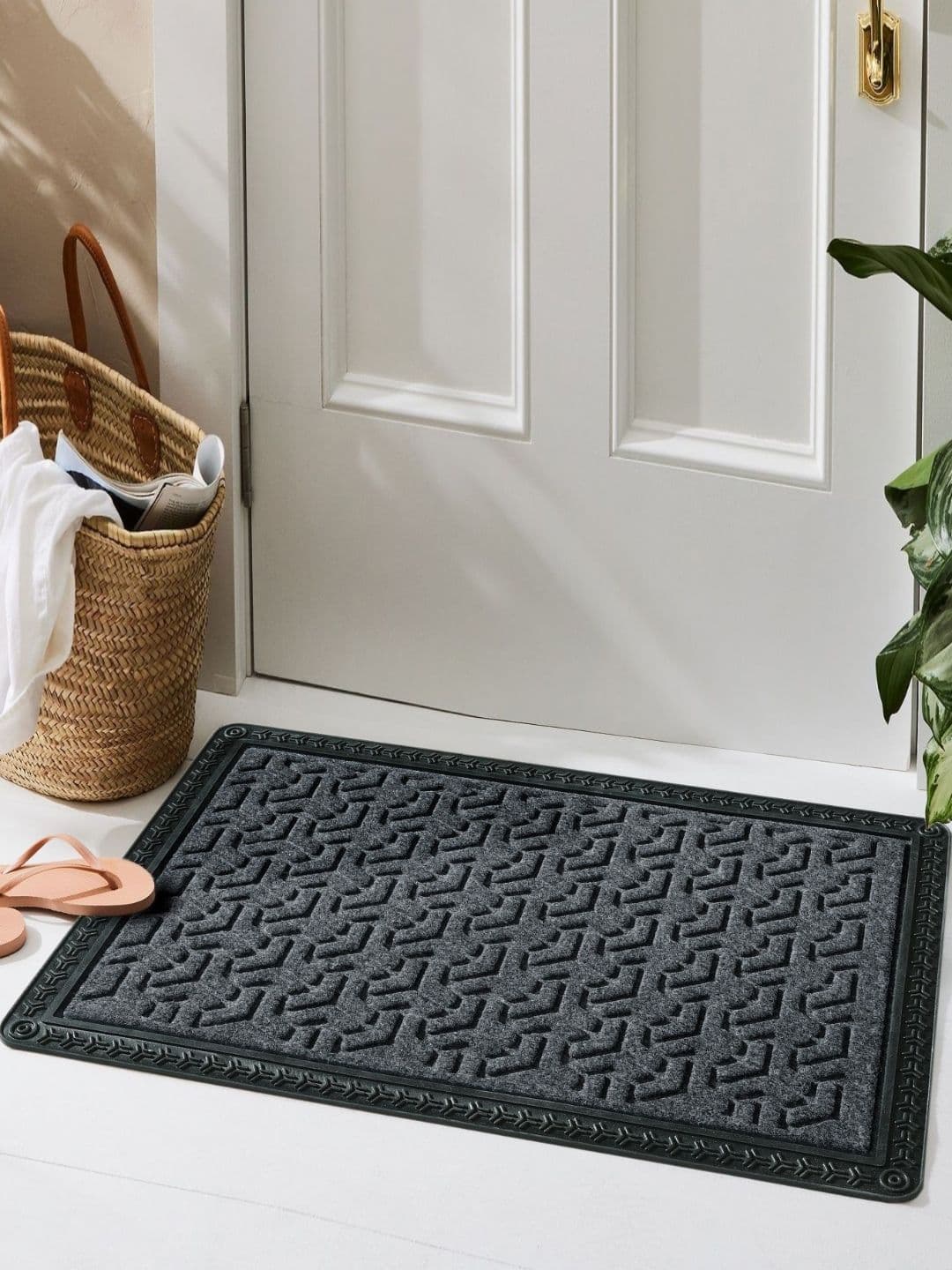 Galaxy Home Decor Grey & Black Self Designed Rectangular Waterproof Non-Slip Doormat - view 1