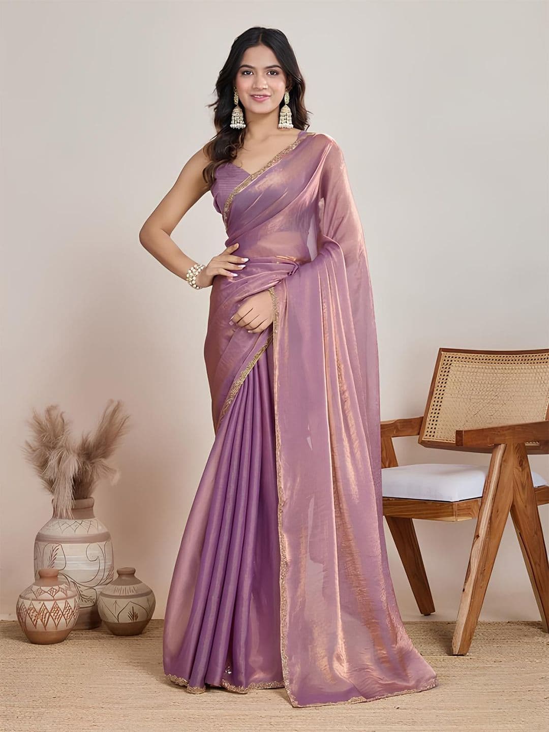 Moda Rapido Beads and Stones Tissue Jimmy-Choo Saree - view 1