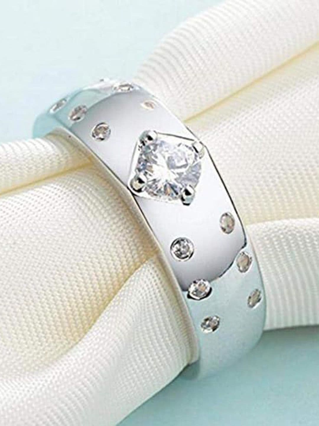 The Roadster Lifestyle Co Men Silver-Plated American Diamond-Studded Finger Ring