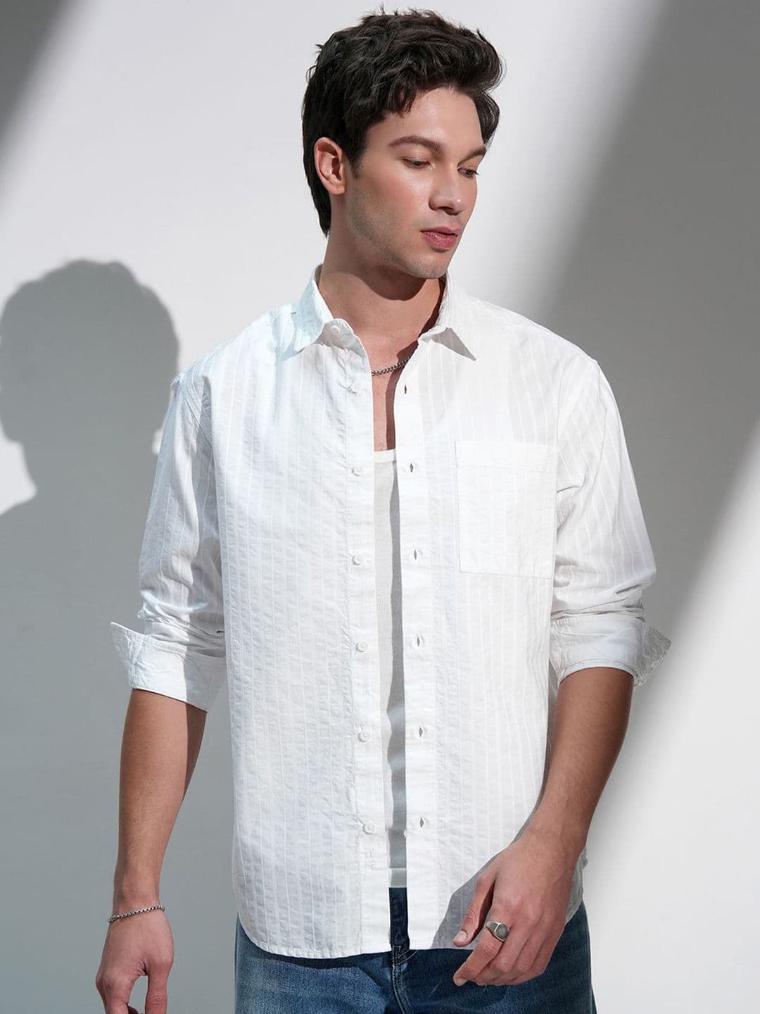 HIGHLANDER Men Cutaway Collar Striped Casual Relaxed Fit Shirt - view 1