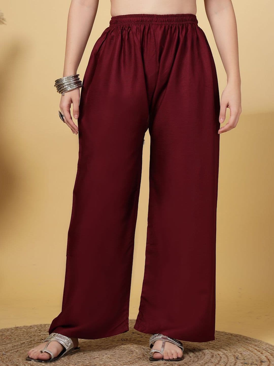 Clora Creation Women Solid Wine Ethnic Straight Palazzos - view 1
