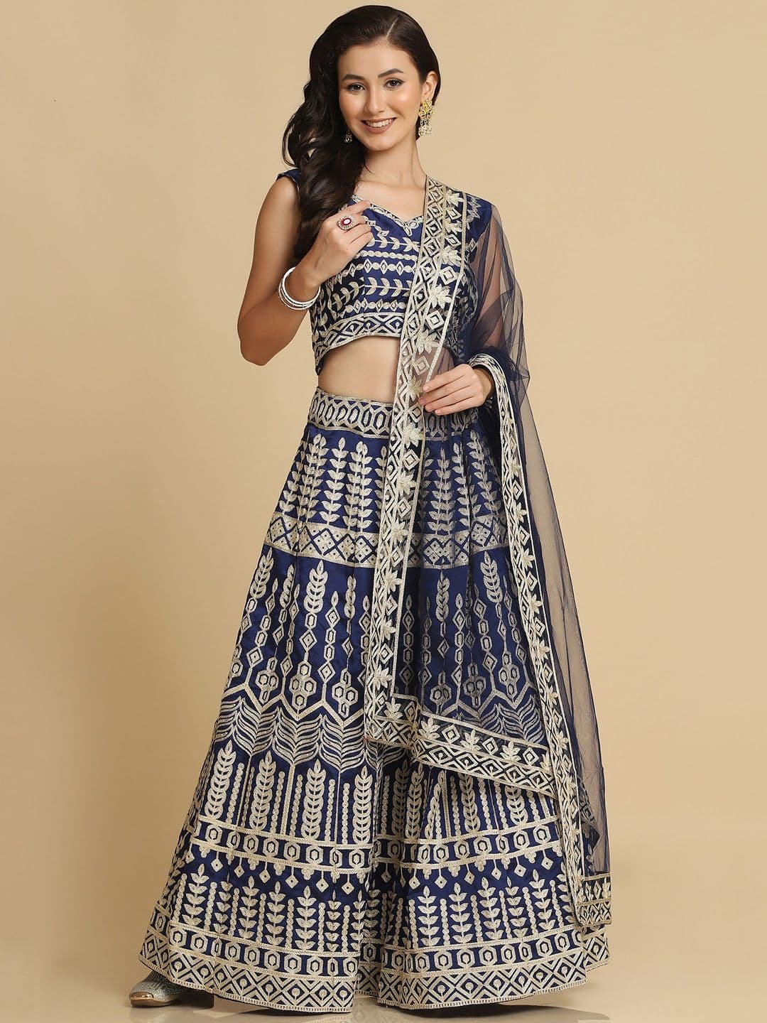 Warthy Ent Embroidered Thread Work Semi-Stitched Lehenga & Unstitched Blouse With Dupatta - view 1