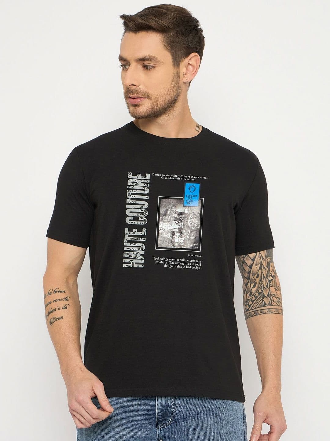 Duke Graphic Printed Round Neck Slim Fit Cotton T-shirt - view 1