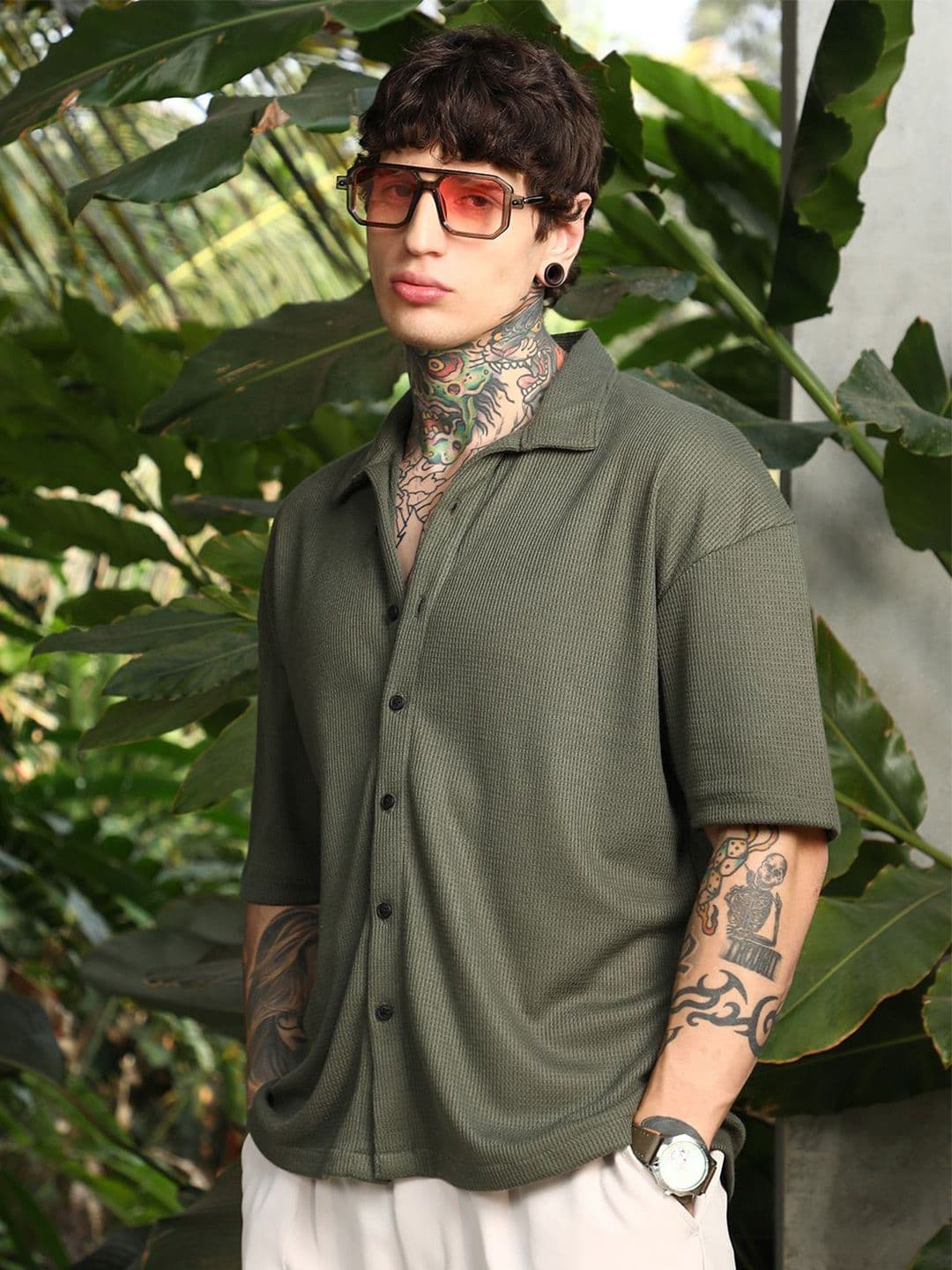 CAHOOT Men Comfort Relaxed Fit Textured Spread Collar Cotton Casual Shirt - view 1