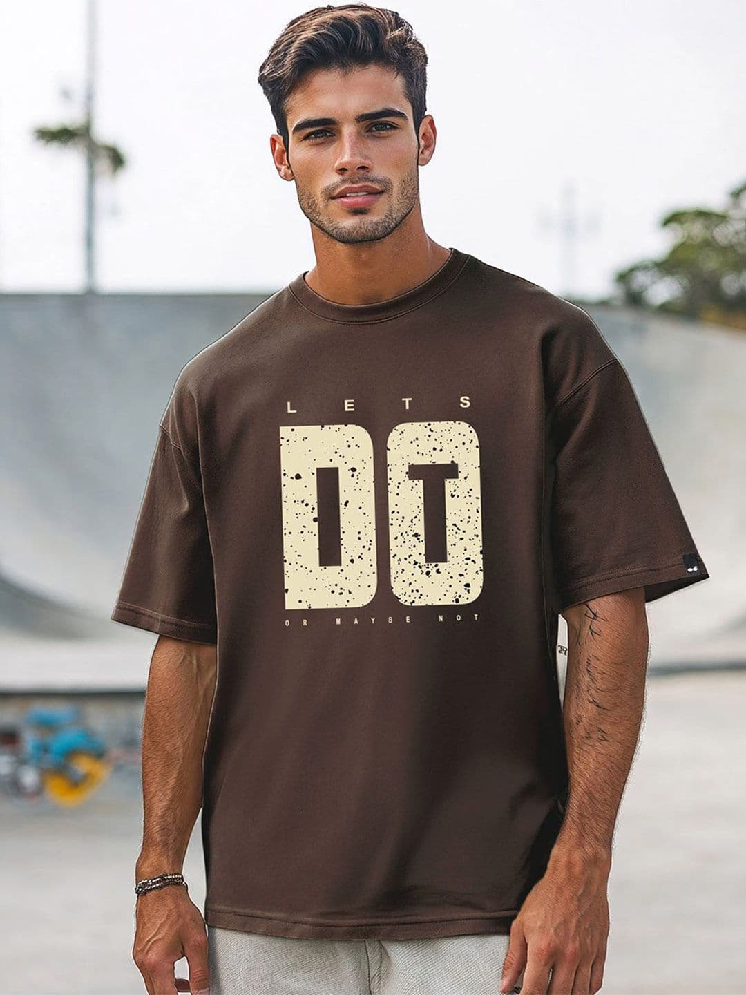 Bewakoof Men Typography Printed Round Neck Cotton Oversized T-shirt - view 1