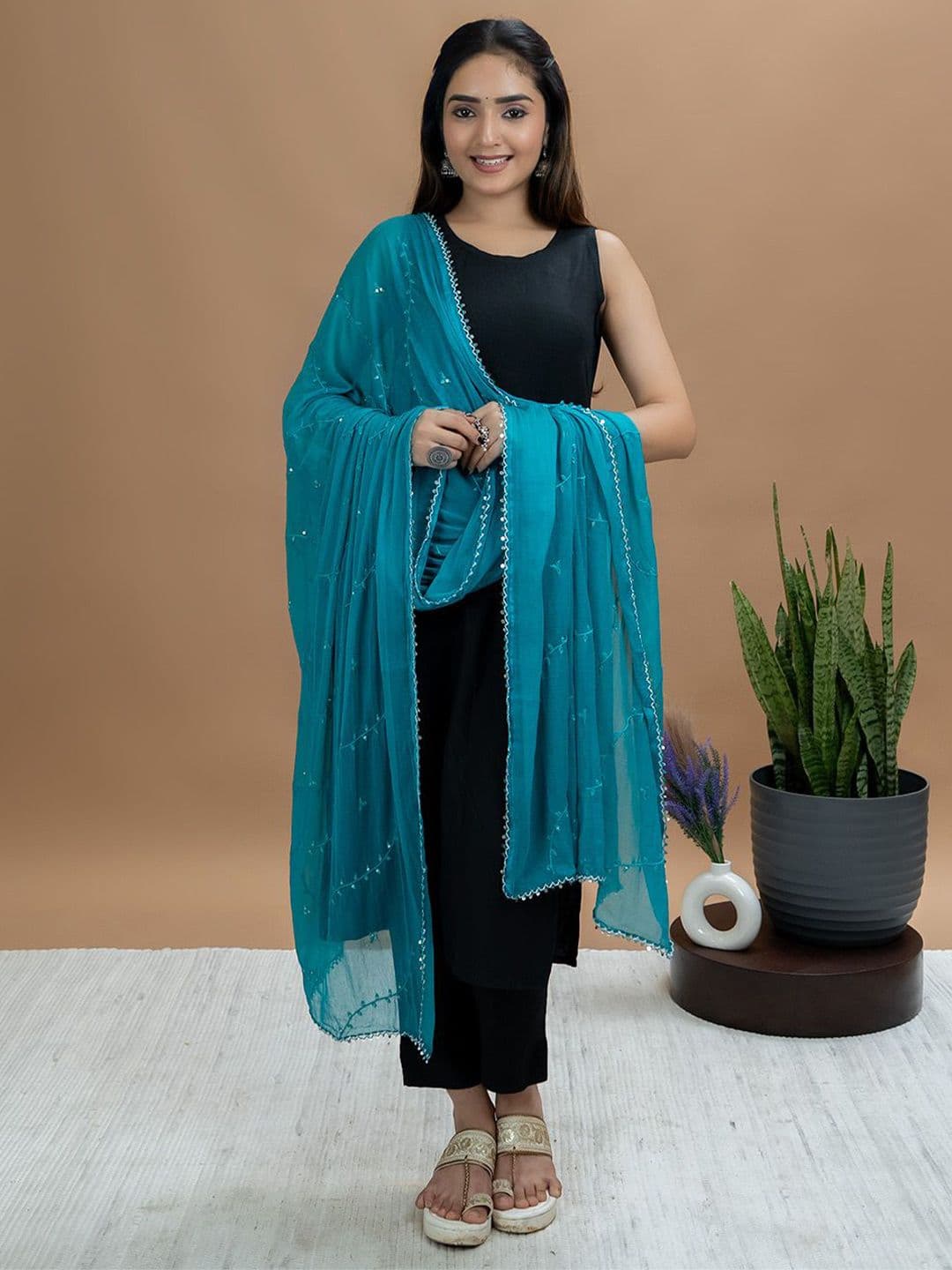 HELLA FASHIONS Floral Embroidered Sequinned Dupatta - view 1