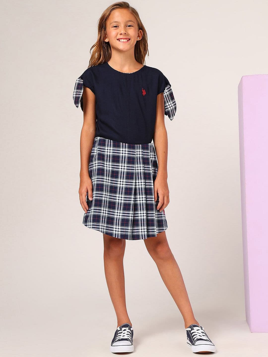 U.S. Polo Assn. Kids Girls Checked Pure Cotton Knee Length Skirt - view 1