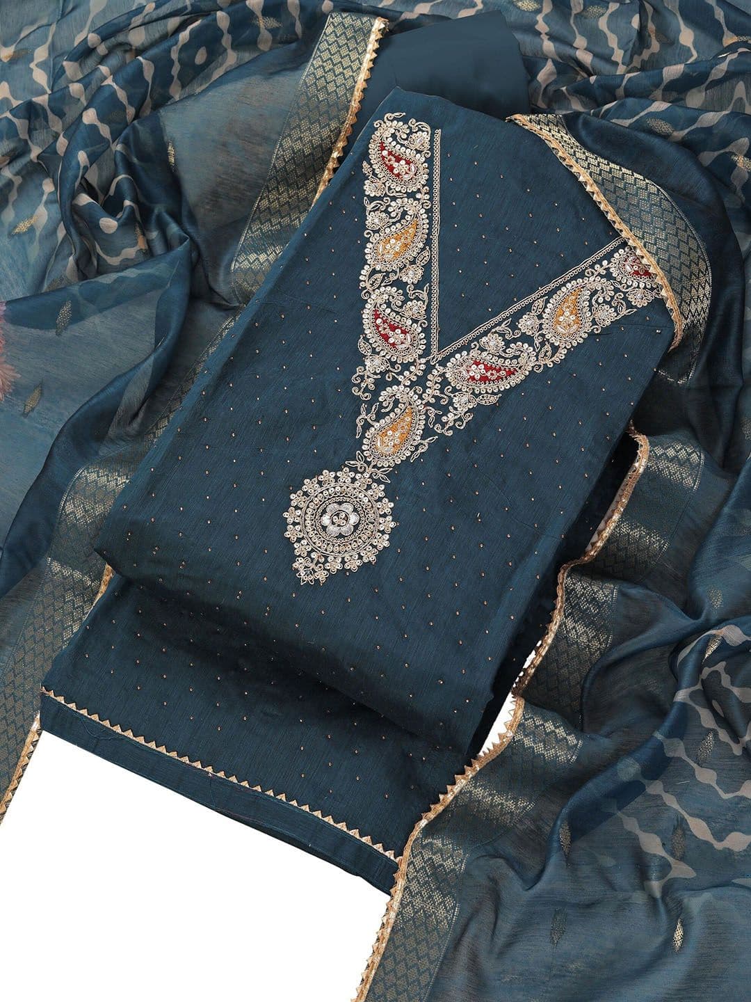 TAVAS Floral Embroidered Zari Unstitched Dress Material - view 1
