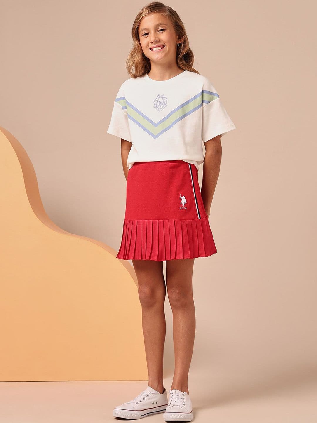 U.S. Polo Assn. Kids Girls Brand Logo High-Waist Pleated A-Line Mini Skirt - view 1