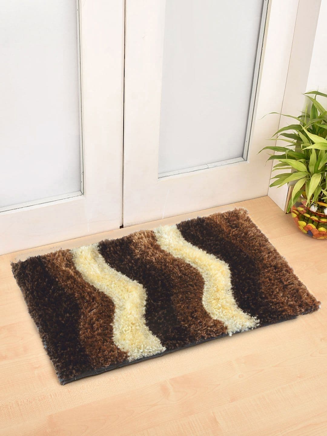 Myntra Elegant Homes Myntra Elegant Home Brown & White Abstract Anti-Skid Doormats - view 1