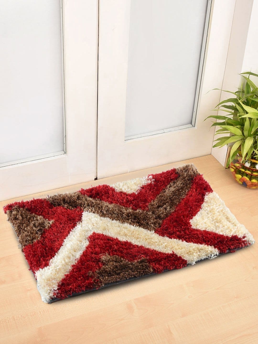 Myntra Elegant Homes Red & Beige Geometric Anti-Skid Small Size Door Mat - view 1